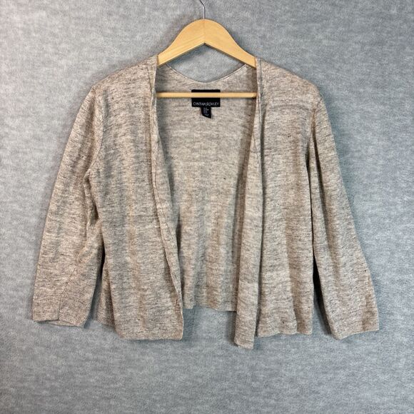 Cynthia Rowley Sweater M 100% Linen Cardigan Beige Heathered Capsule Minimalist - Picture 5 of 12